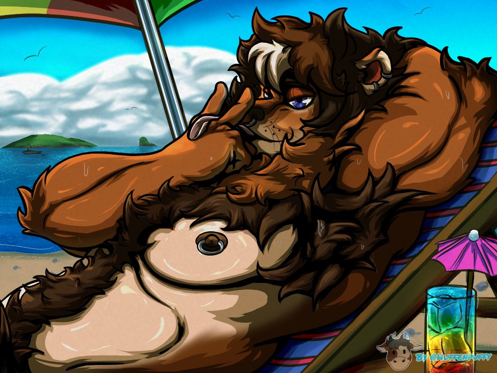 Huffenpuffy's tweet photo. Hanging out in the beach, nice climate, nice drinks, and the lion who's been just relaxing on your side gives you this look, what do you do? 😳 https://t.co/7sOrEN8knK