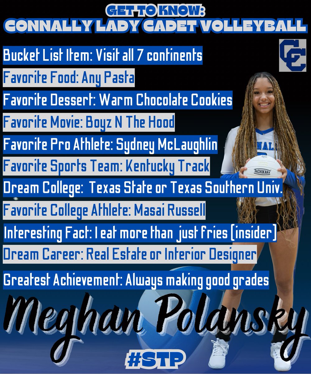 Meet <a href="/MeghanPol_/">Meghan</a> 💙💪🏽🏐 #STP

<a href="/reeeeeupppppp/">Coach Snell 2.0</a>  @chandlersharp13 <a href="/rearee_/">Coach Reed</a> <a href="/GerikTerry/">Terry Gerik</a> <a href="/CCadetAthletics/">Connally Athletics</a> <a href="/ConnallyISD/">Connally ISD</a> <a href="/connally_hs/">Connally High School</a> <a href="/Hermpereira25/">Hermann Pereira</a>