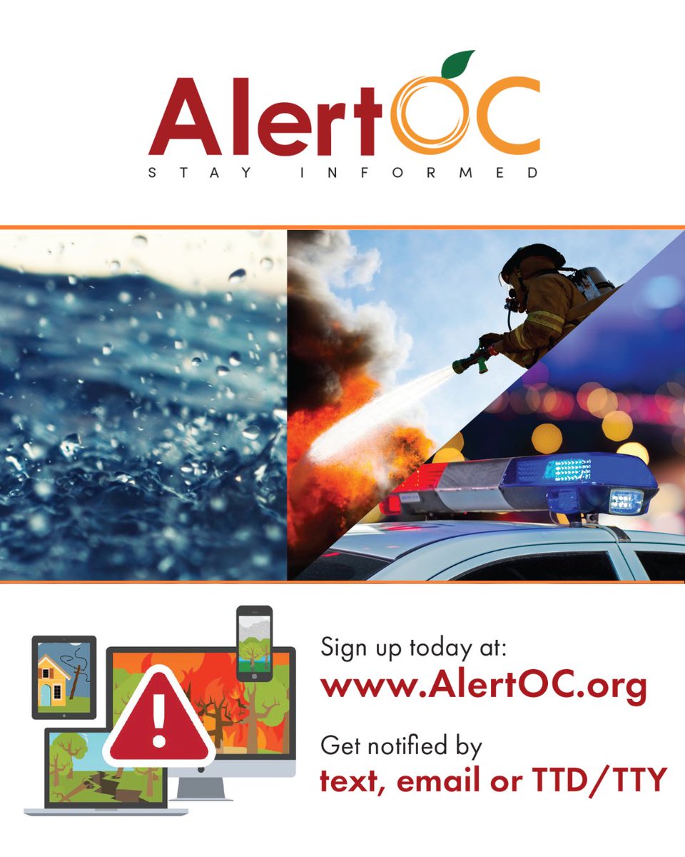 Did your neighbors get an #AlertOC message this morning on Tropical Storm Hilary and you didn't? 
Sign up for AlertOC at AlertOC.org and find out more information about the County's response to Tropical Storm Hilary at: ocgov.com/hilary

#HilaryOC