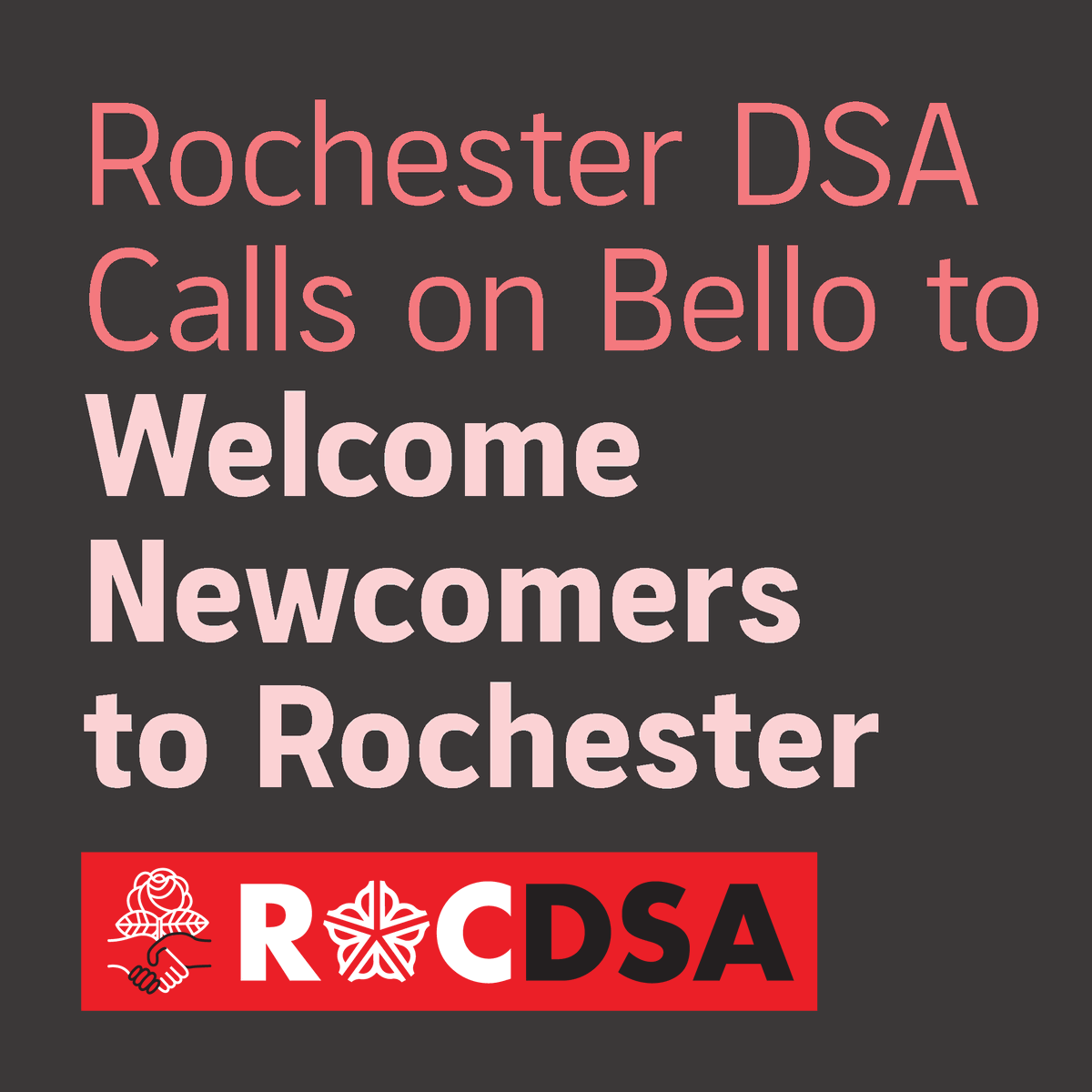 rocDSA's tweet photo. "By calling out the National Guard, Monroe County Executive Adam Bello is casting endangered asylum seekers as alien invaders. 🧵(1/8)

Full Statement From ROC DSA:
https://t.co/Q72ULub25w https://t.co/PiYc118FKi