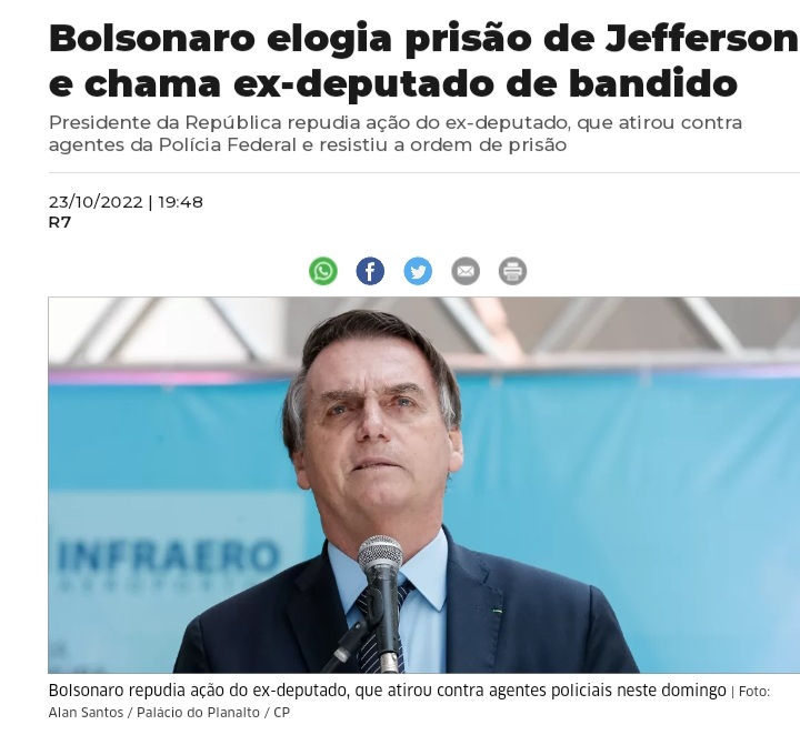 A falta de compaixão de Bolsonaro,  deputags e cia é de causar arrepios. Roberto Jefferson em  total deterioração da saúde, segue preso.  Mas o que importa é defender o minto e sua pseudo imagem de "defensor"  da liberdade de expressão.