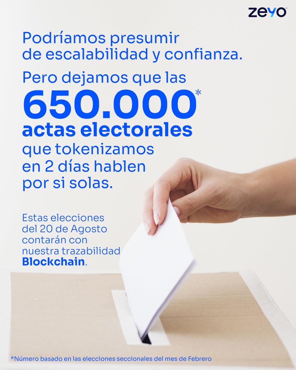 zeyoblockchain's tweet photo. #ATENCION Nosotros si podemos decir ¡YA LO HICIMOS!
En las pasadas elecciones electorales, junto con el @cnegobec  procesamos más de 650.000 actas electorales en tiempo real en nuestra red #blockchain #descentralizada 

Y hoy lo volvemos a hacer. 
#EleccionesAnticipadas2023 https://t.co/r0YGP7EHSi