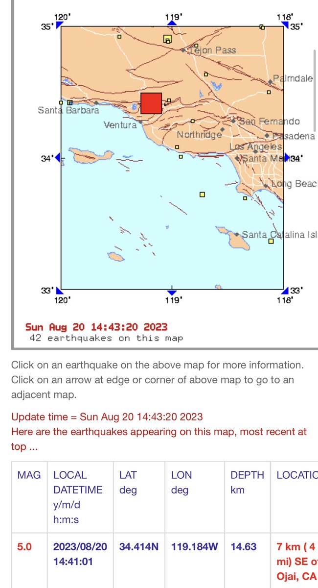 RobMayeda's tweet image. On top of everything else going on in Southern California it appears there is a preliminary magnitude 5.0 earthquake north .east of Ventura in the last hour. 7 miles south east of Ojai #earthquake
