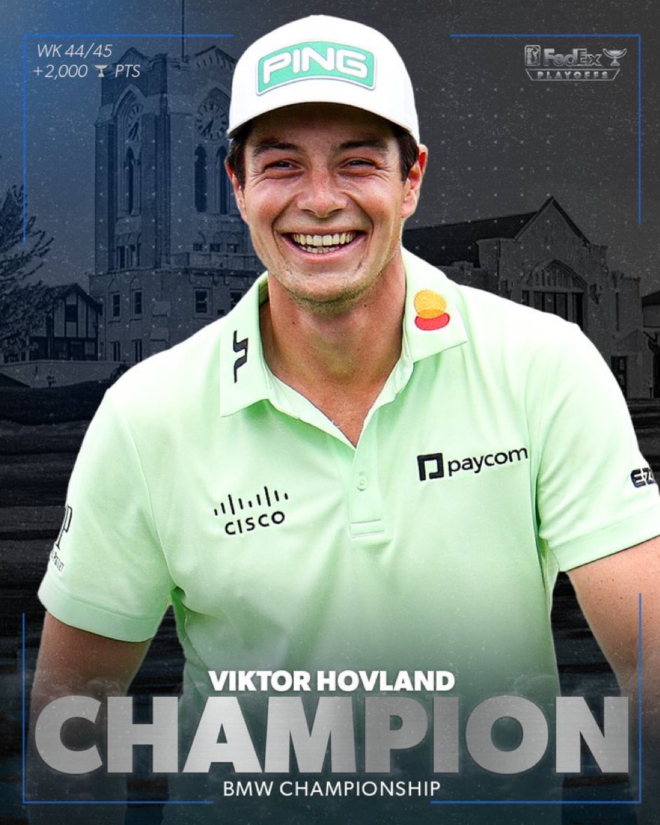 CHARGEGOLF's tweet photo. VIKTOR HOVLAND SHOOTS THE COURSE RECORD 61 AND WINS THE @BMWchamps
#VIKTORY https://t.co/wf610hbrFY