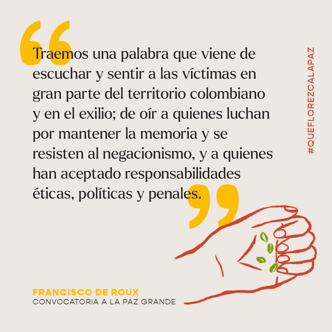 Acompáñanos en el lanzamiento oficial del proyecto 🌻 el próximo jueves 24 de agosto a partir de las 2:00 p.m. en el auditorio del Centro Cultural Universitario Rogelio Salmona. 

¡Podemos soñar con una paz grande! 🌿🌷
#QueFlorezcaLaPaz