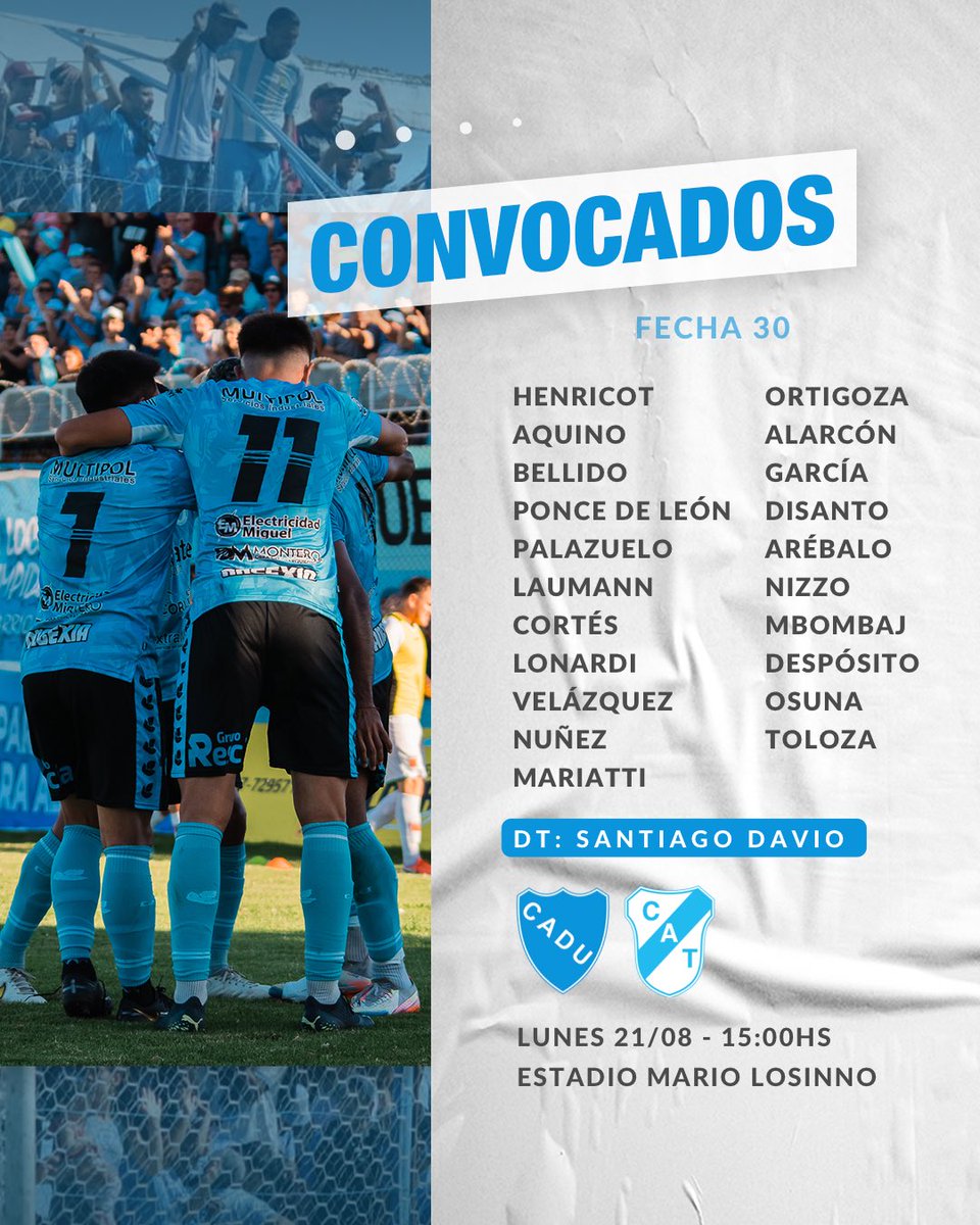 caduoficialok's tweet image. #Fecha30

📋 Lista de convocados por Santiago Davio para el partido frente a Temperley.

#DaleCADU 💙
#TodosJuntos
