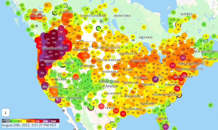 BREAKING: Multiple fires in the Pacific Northwest and British Columbia are now burning. I am in Oregon where it is not safe to go outside because of intense smoke. It is getting worse here today and I am now trapped in my house because of the dangerous air quality.