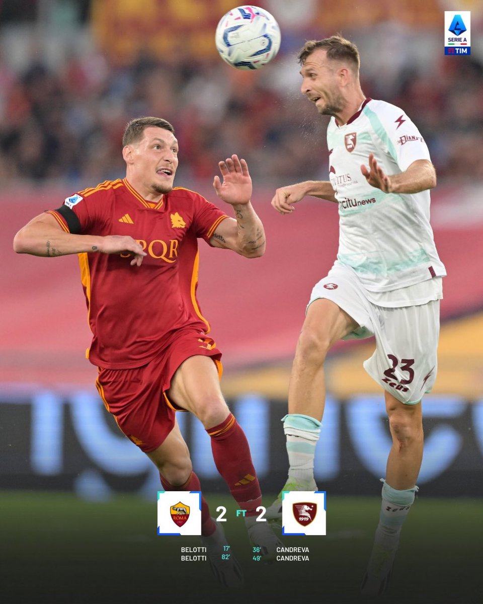 tuttomercatoo's tweet photo. #RomaSalernitana: 2-2
Pareggio tra #Roma e #Salernitana https://t.co/FMv4Gold5h