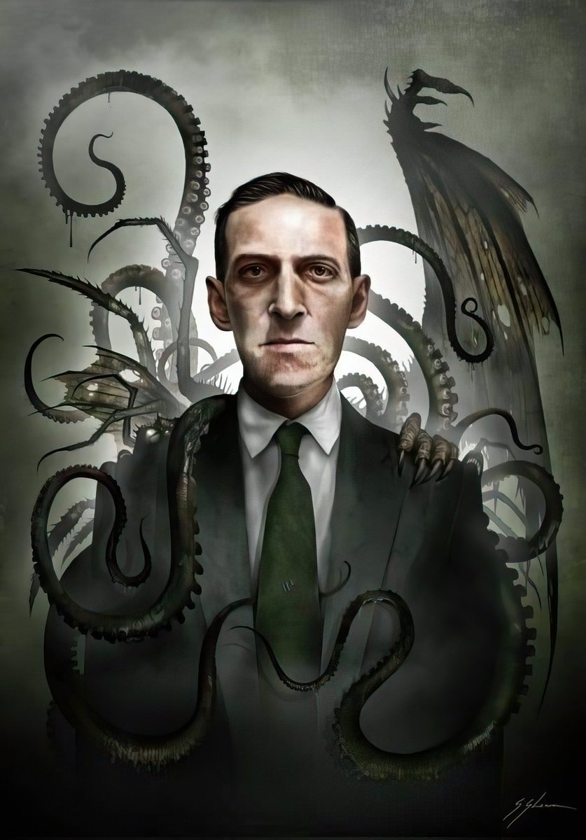 🌌🐙 Happy birthday to the master of cosmic horror, H.P. Lovecraft, born August 20th, 1890. Tentacular portrait by Sam Shearon.