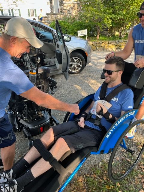 boston25's tweet photo. DJ Bishop and Ryan Feeney have run the Falmouth Road Race ever since a tragic accident left DJ paralyzed in 2016.
But they never run alone! A large group of #Bishstrong supporters came out to support the pair Sunday. https://t.co/GxMIaVZvg8 https://t.co/dx3h9bVF03 https://t.co/tlRBzWjqFQ