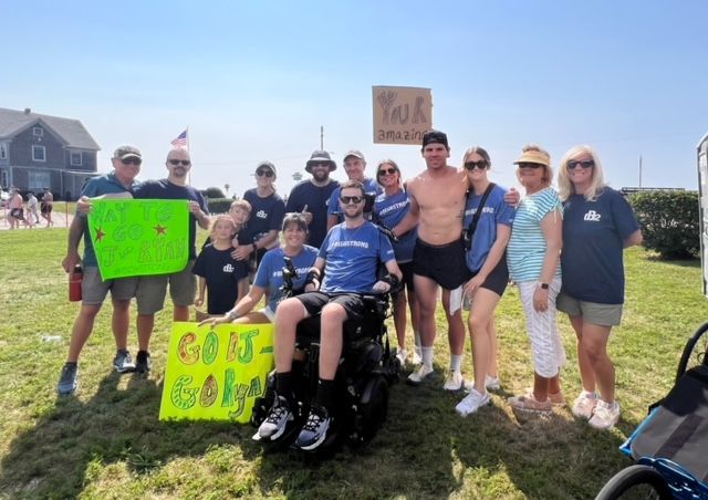 boston25's tweet photo. DJ Bishop and Ryan Feeney have run the Falmouth Road Race ever since a tragic accident left DJ paralyzed in 2016.
But they never run alone! A large group of #Bishstrong supporters came out to support the pair Sunday. https://t.co/GxMIaVZvg8 https://t.co/dx3h9bVF03 https://t.co/tlRBzWjqFQ