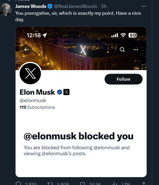 Horan4545's tweet photo. Elon blocking influencers trying to make some kind of point.  #keeptheblockbutton https://t.co/xIfv1KGUXe