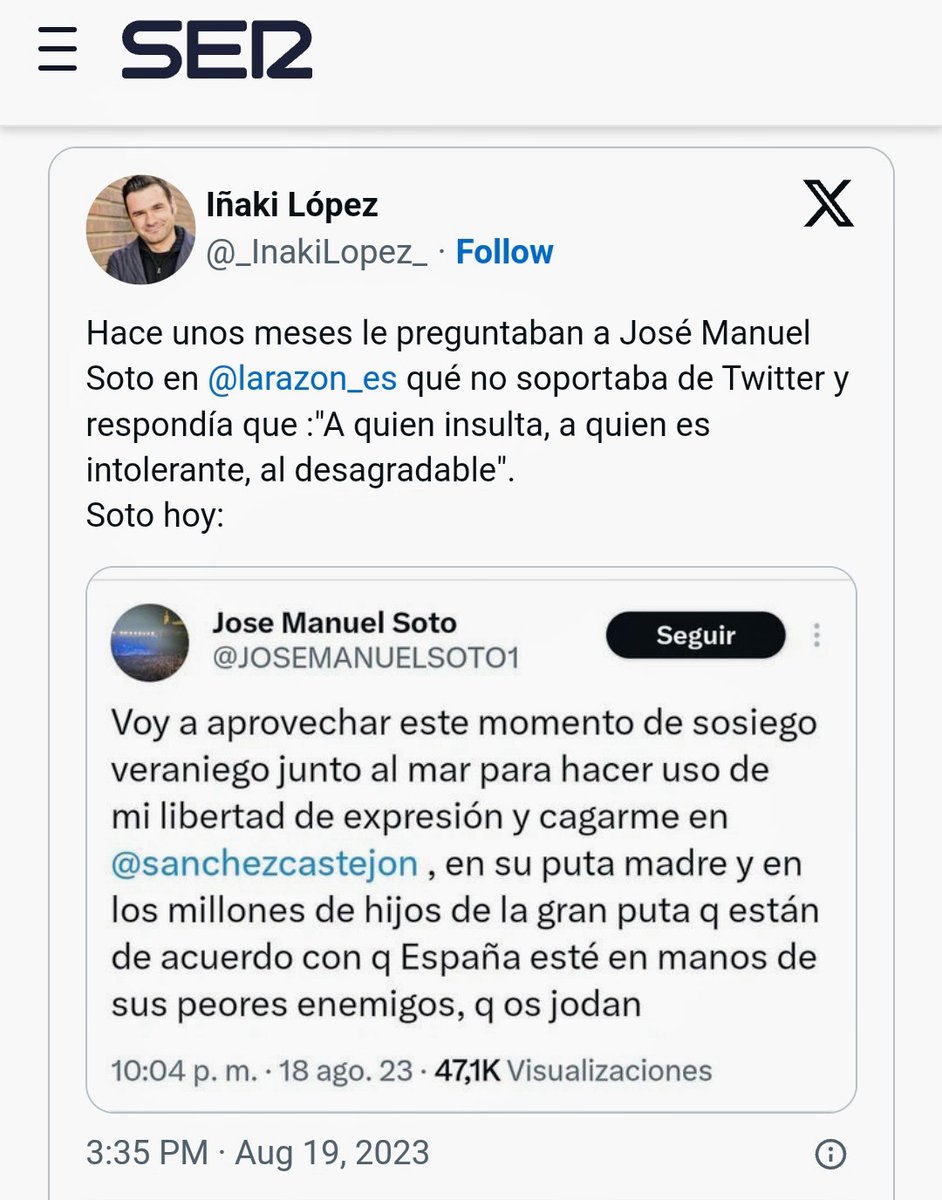 QUÉ MAMARRACHO. AHÍ LE HAS DADO BIEN IÑAKI. SE RETRACTÓ ÉL SÓLITO. QUÉ PENITA SER TAN INTOLERANTE😏😒😒...