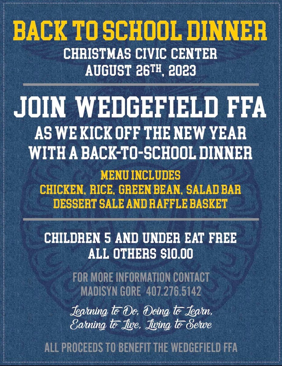 Make sure to support our FFA this Saturday for their Back to School Dinner!! 🚀