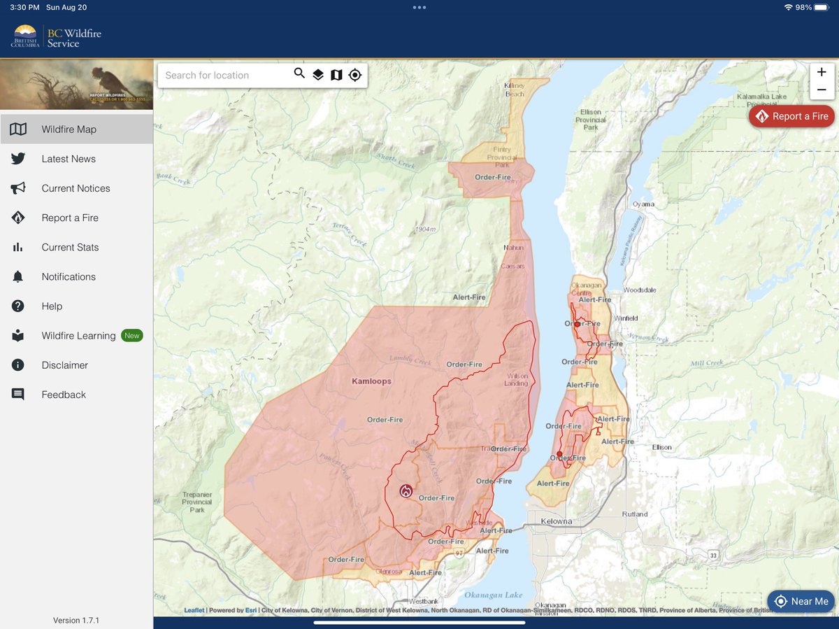 The #Kelownafire #KelownaWildfires are now spreading north and east, especially worse now on the east side of the lake. So thankful for all our #firstresonder #firefighters #Kelowna And now the smoke in the valley is worst in memory.