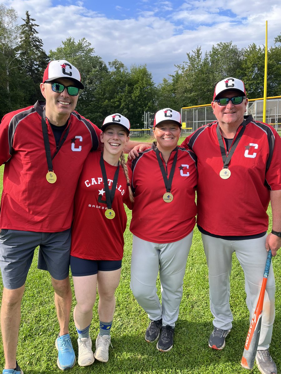 StJohnsCaps14UA's tweet photo. Well, they did it!  Gold medal winners in the 14U A provincial championship with a 10-8 win over Pasadena.  Hats off to the POG in the gold medal game, Sarah O’Neill and the team MVP, Kinsley Haynes who had her third homer, this one a grand salami to put it out of reach. https://t.co/93K8FmlB10