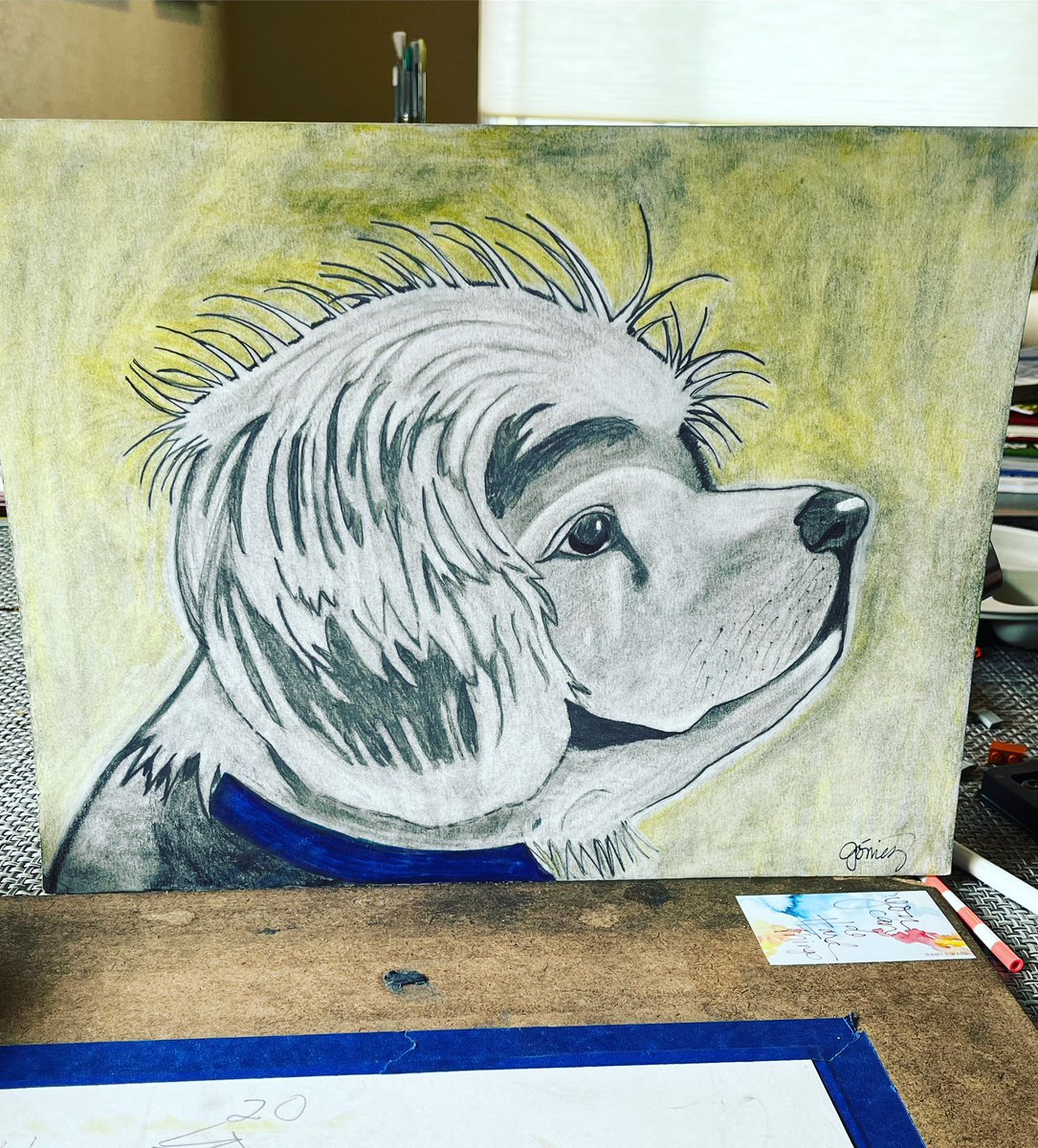 KG_5280's tweet image. My first pet portrait #graphite #graphitepowder #graphiteart #petpotrait #artist #ArtistOnTwitter #graphitedrawing #blossom #dogdrawing