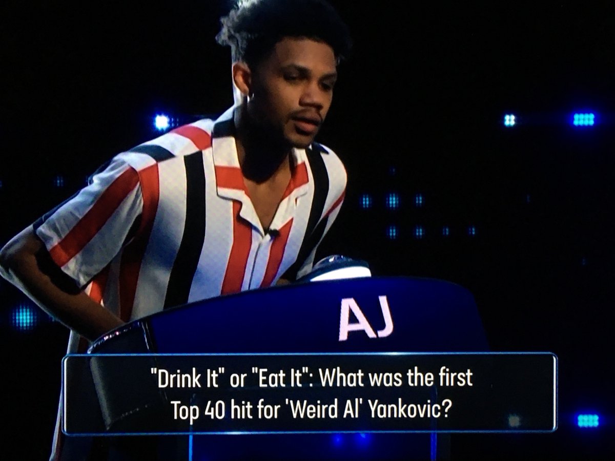 ryanhopak's tweet photo. @alyankovic Will A.J. "eat it" on this question? Tune in to "Weakest Link" Monday on NBC. Be there! https://t.co/hQheIUP4fi