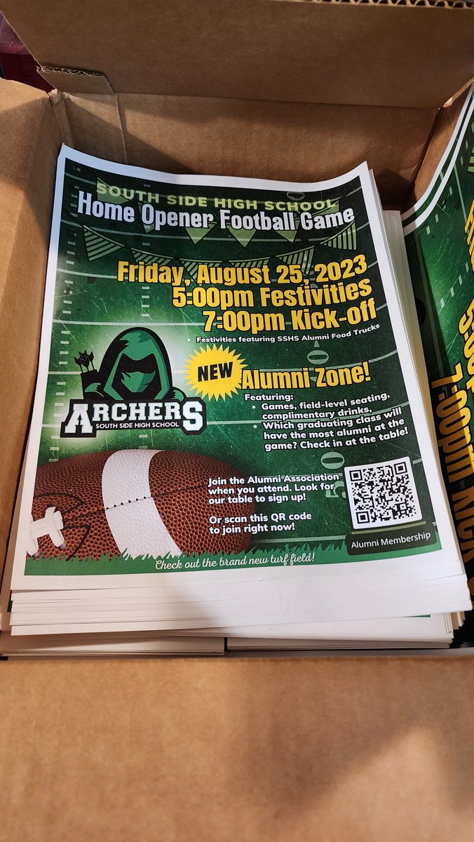 AlumniSide's tweet photo. Friday!!!! 

Come to the game! Come see our new turf field! Come hang out in the Alumni Zone! Check out and try to win a custom-built cornhole board set with bags! 

It's all happening THIS Friday! https://t.co/lBcXExebVc