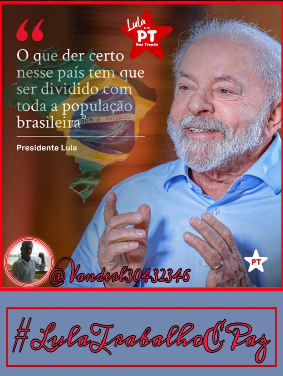 Agradecimento
Companheir@s de luta 🚩
@Vanderl30432346 
<a href="/V13lula/">Karen Lúcia♀️🚩🌵</a> 
<a href="/JOTACE7777/">J C</a> 
<a href="/JOSDANIELROCHA3/">JOSÉ DANIEL ROCHA🚩🚩</a> 
<a href="/alexandrevf/">Alex Vilaça</a> 
<a href="/CarmenRosaAndr1/">Carmen Rosa Andrade</a> 
<a href="/Maria_Rebocho__/">Maria✨</a> 
@Tweetando12 
<a href="/LuceliaPT13/">Lucélia Apoema ⚖️✊🏾🏹</a> 
<a href="/rodolfo_claudia/">Ana Cláudia 🚩🇧🇷</a> 
#LulaTrabalhoEPaz
