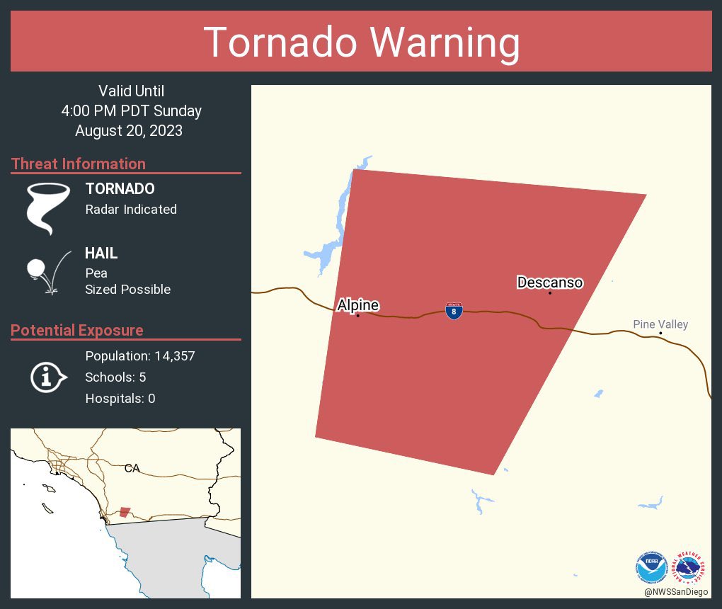 evocentralnews's tweet photo. #BREAKING: WARNING! A tornado alert is issued in Southern California, after earthquake and tropical storm #Hilary this is the new nemesis for SoCal.

#HurricaneHilary #HurricaneHillary #HuracanHilary #LosAngeles #Hillary #USA #hilarystorm https://t.co/stZaAwksPG