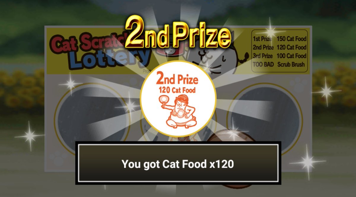 tomcat_siluman's tweet photo. I won 120 Cat Food from the #BattleCatsScratcher!
Try once each week for a chance at an awesome prize!

#TheBattleCats #BattleCats #CatScratcher #CatsOfSummer https://t.co/i7jt5UEB7A
