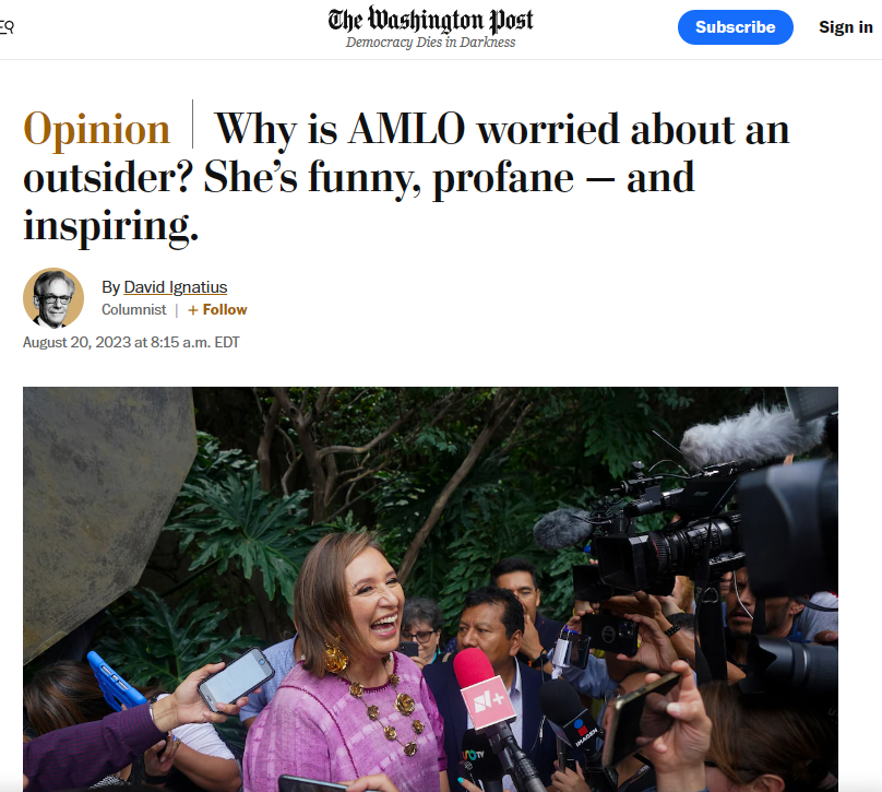 Juan_OrtizMX's tweet photo. "¿Por qué le preocupa a AMLO una persona ajena al sistema? Es divertida, soez... e inspiradora".

Esta columna de David Ignatus de The Washington Post la está rompiendo en X. 

Veamos sus puntos más relevantes.

🧵

🟣Xóchitl Gálvez: Una nueva política mexicana

Es una mujer indígena excepcional que salió de la pobreza, superó la adversidad y creó una próspera empresa tecnológica, todo ello mientras navegaba por las turbulentas aguas de la política mexicana. 

Su historia es tan inspiradora como cercana, y refleja un viaje que está cambiando el panorama político. 

🟣De la pobreza a la prosperidad

El camino de Xóchitl Gálvez, nacida en la pobreza, no fue fácil. 

Haciendo caso omiso de las protestas de su padre, que la maltrataba, siguió estudiando matemáticas, desafiando todos los pronósticos. 

Su ascenso desde una infancia difícil hasta la fundación de un imperio tecnológico es extraordinario.

🟣Del barrio al Senado: Una luchadora tenaz

La determinación de Xóchitl Gálvez no tiene límites.

En sus primeros años luchó contra un agresor sexual, lo que marcó un punto de inflexión. 

Con un coraje inquebrantable, se trasladó a la capital, ganó un concurso de matemáticas y se decidió por la ingeniería. Su valentía está cambiando la política mexicana.

🟣La preocupación de AMLO: El impacto de Xóchitl en la política mexicana

La presencia de Xóchitl Gálvez en la política mexicana no está pasando desapercibida. 

Su humor, sus irreverencias y su inspiradora trayectoria cautivan a la gente. 

El Presidente López Obrador, un autócrata populista, parece desconcertado por su ascenso. 

Su atractivo único y su conducta intrépida suponen un desafío a su dominio. 

🟣Un gran desafío: Enfrentarse a las fuerzas de la corrupción

La valentía de Gálvez se extiende a enfrentarse a poderosos adversarios.

Desafía sin miedo a generales, políticos corruptos y capos de la droga que apoyan al gobierno de López Obrador. 

A pesar de los ataques y las filtraciones de sus archivos privados, sigue decidida a defender la democracia contra viento y marea.

🟣Popularidad en medio de la excentricidad

La popularidad de Xóchitl Gálvez se dispara, en parte debido a su excentricidad, montando en bicicleta eléctrica e incluso poniéndose un disfraz de T-Rex para criticar las políticas de López Obrador.

Su audacia cautiva corazones, pero su misión sigue siendo profundamente seria: defender a México de las amenazas a su democracia.

🟣Elecciones 2024: La rifa del tigre

La candidatura de Gálvez a la presidencia no es una carrera ordinaria. 

Se asemeja a ganar la lotería y enfrentarse después a un tigre. 

Su compromiso con la defensa de la democracia brilla con luz propia, pero los desafíos como la corrupción y la violencia, nos recuerdan la ardua batalla a la que se enfrenta.

🟣La visión de Xóchitl Gálvez

En un mundo en el que la democracia es asediada, Xóchitl Gálvez se erige en defensora. 

Su perspectiva única, sus raíces indígenas y su ambición de reforma social la convierten en una fuerza a tener en cuenta. 

Mientras México navega por la incertidumbre política, su convicción y determinación inspiran esperanza de cambio. 

.
.
.
.

Es todo. 

Si llegaste hasta aquí, muchas gracias. 

Te invito a seguirme si te gusta el contenido de este tipo (gobierno, elecciones, congreso, presupuesto). 

¡Saludos!
