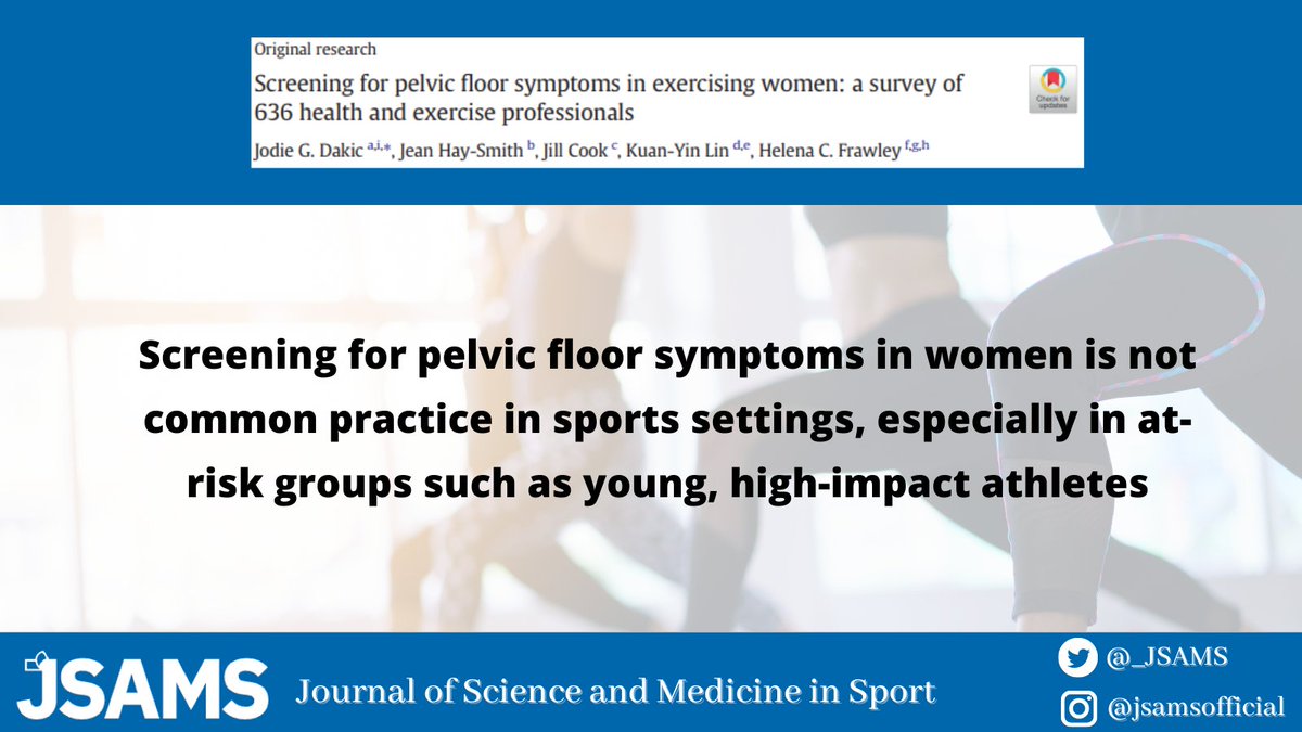 JSAMS (@_jsams) on Twitter photo Are health and exercise professionals prepared to screen for pelvic floor symptoms in women 🏋️♀️ within sports/exercise settings ❓
👉 doi.org/10.1016/j.jsam…
<a href="/JodieDakic/">Jodie Dakic</a> <a href="/jeanhaysmith/">Jean Hay-Smith</a> <a href="/ProfJillCook/">Jill Cook</a> <a href="/KuanYin_Lin/">Kuan-Yin Lin</a> <a href="/HelenaFrawley/">Helena Frawley</a>
#womeninsport Are health and exercise professionals prepared to screen for pelvic floor symptoms in women 🏋️♀️ within sports/exercise settings ❓
👉 doi.org/10.1016/j.jsam…
<a href="/JodieDakic/">Jodie Dakic</a> <a href="/jeanhaysmith/">Jean Hay-Smith</a> <a href="/ProfJillCook/">Jill Cook</a> <a href="/KuanYin_Lin/">Kuan-Yin Lin</a> <a href="/HelenaFrawley/">Helena Frawley</a>
#womeninsport