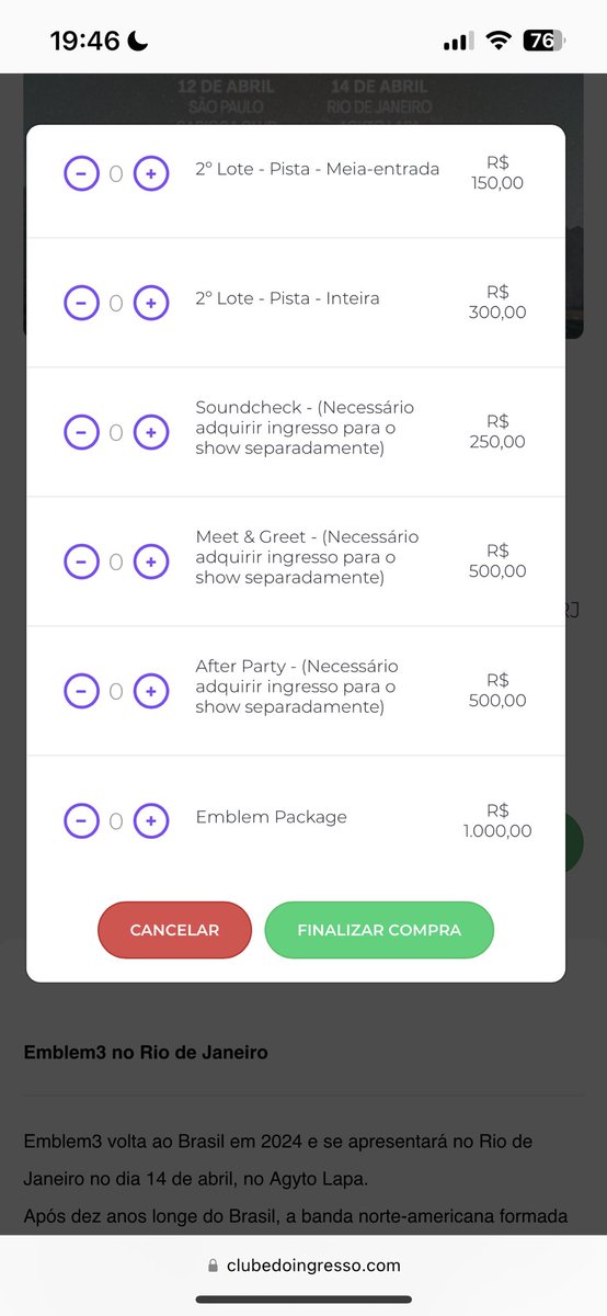 [ATUALIZAÇÃO] Ingressos disponíveis do show do Emblem3 no Rio de Janeiro:

- 2º Lote > Pista - Meia - R$ 150
- 2º Lote > Pista - Inteira - R$300