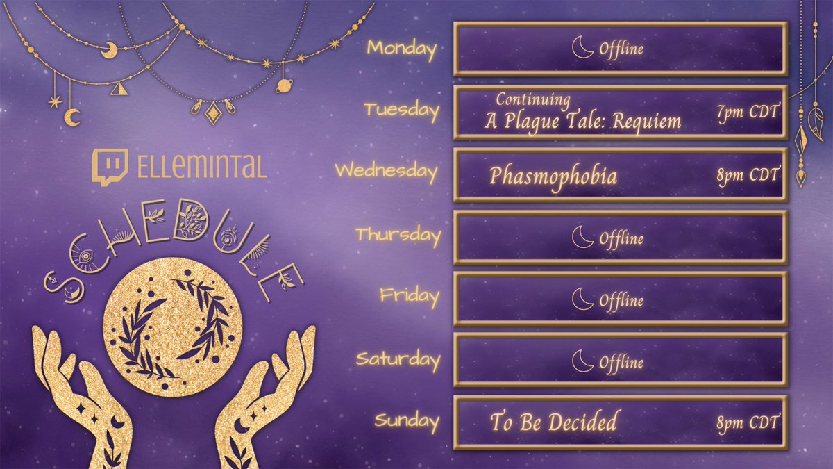 Week 08/21-08/27 schedule! We’re gonna get further into A Plague Tale and then more Phas! Possibly Demonologist on Sunday. Not sure yet