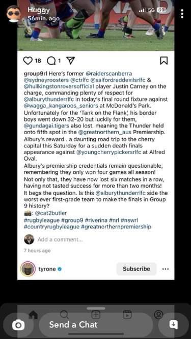 Who ever is  running this social media for  <a href="/Group9RL/">Group 9 Rugby League</a> and are able to write stupid Shit like this he should be stood down 
We all turn up to training every week to hopefully make finals every year 
This year would be our first finals in 4-5 years why not give us credit🤦‍♂️<a href="/Group9RL/">Group 9 Rugby League</a>