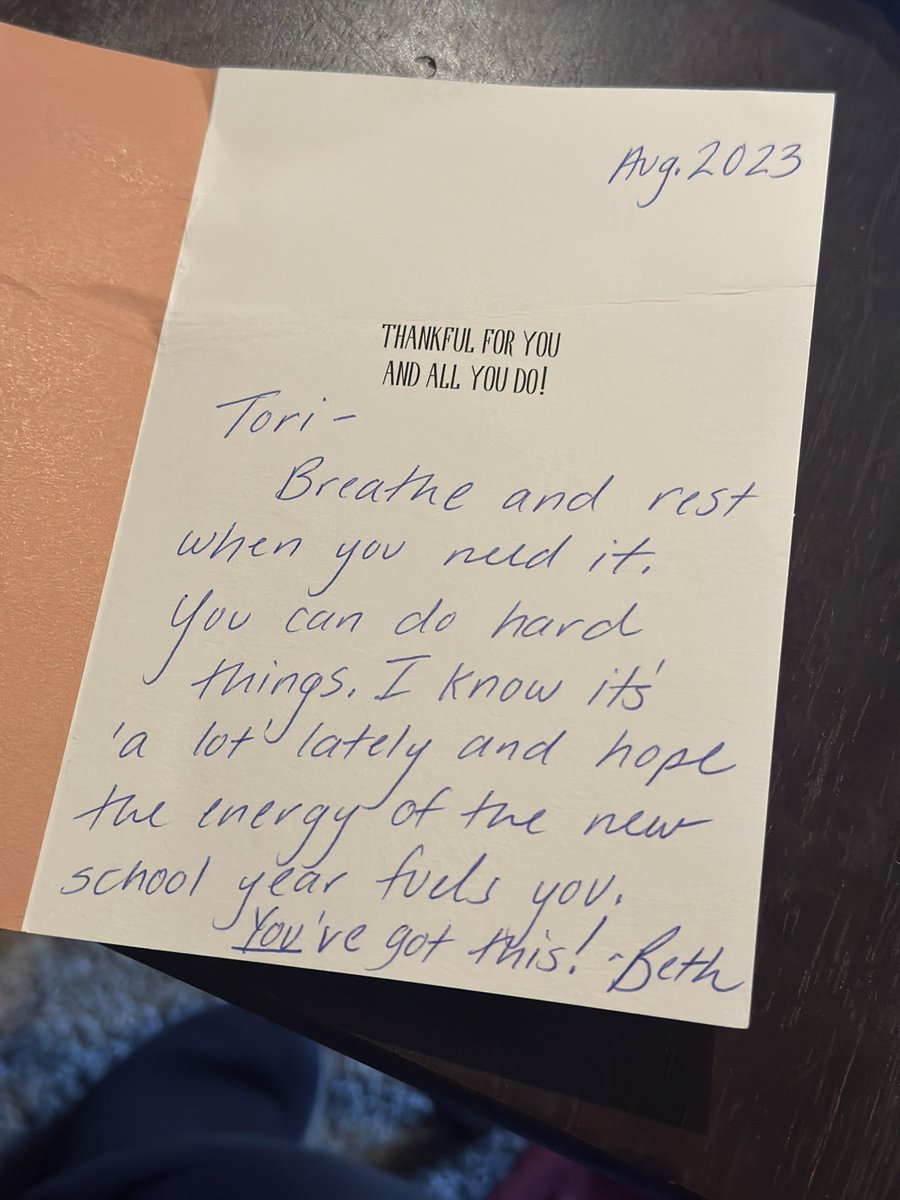 THIS 💜….After ending the school year 10 days early due to emrgcy surgery, an emotionally rough summer, and starting the school year less mobile than before…THIS card found stuffed between my stacks of papers was EVERYTHING. 🥲TY <a href="/BethNisk/">Beth Nisk</a> <a href="/WESOwls/">WES Owls</a> #itsworthit #leaderswholead