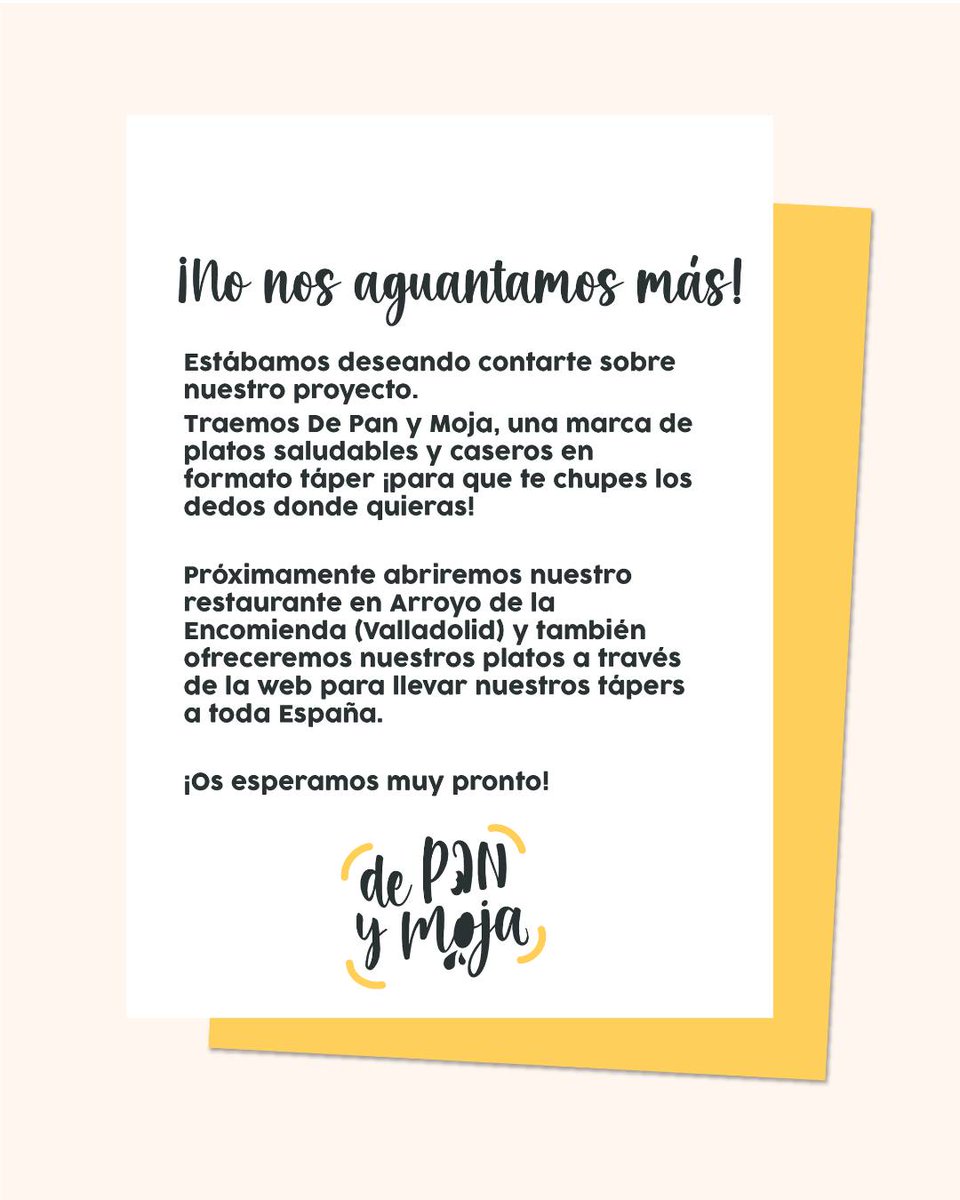depanymoja_es's tweet photo. Nos hace muchísima ilusión presentarnos. Traemos “De Pan y Moja” un proyecto muy sabroso que esperamos que os guste.
Estaremos en Arroyo de la Encomienda y también a través de nuestra web, ofreciendo nuestros platos para que lleguen a todas las bocas que se hacen agua de España https://t.co/pVPC7wXXq4