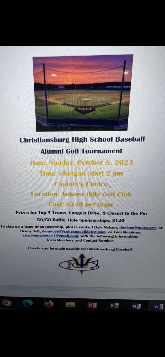 Come join us for 1st Annual CHS Baseball Alumni Golf Tournament
Sunday October 8th @ Auburn Hills GC
Help support our program this fall!