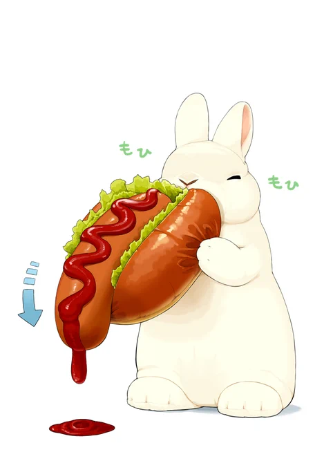 ホットドッグ食べるのへたくそうさぎ 