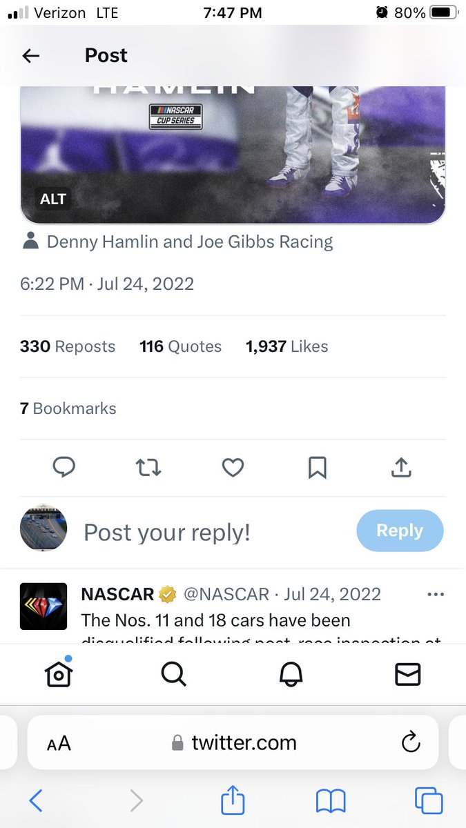 amacdonald424's tweet photo. @AustinKonenski Gap between race ending and Hamlin and Busch getting Dqd is 2 hours and 9 minutes after the race ended https://t.co/eXmSzi160B