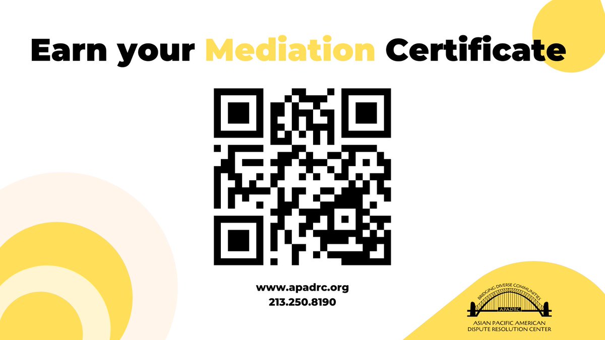 APADRC's tweet photo. Join APADRC for our fall mediation training, a live virtual forty-hour program open to all community members. Sign up now at https://t.co/VJCMApJ8Ju to earn your certificate with us!

#mediation #mediationtraining #aapi #apadrc #asianamerican #restorativejustice https://t.co/q55Kk77JKR