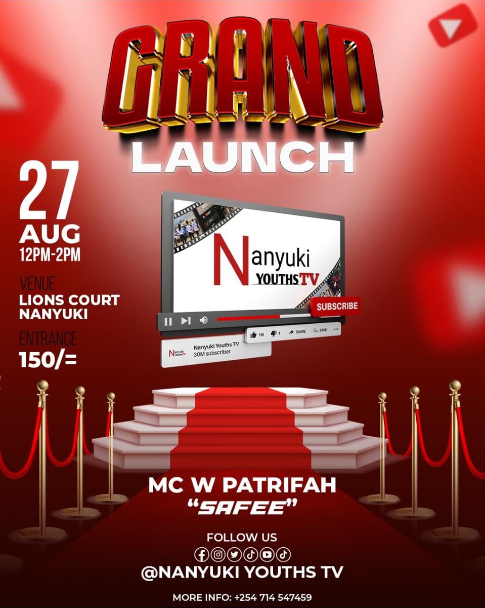 Nanyukitv's tweet photo. Let's do this 
Official Launch of  Nanyuki Youths TV is slated for the 27th of August, and your support to making this dream come true will highly be appreciated. 
@KaeshaNamunyak  @mainakelv  @PublicPathways @PeterNgure @TaitiAlbert @koinange https://t.co/hXTSZACc1h