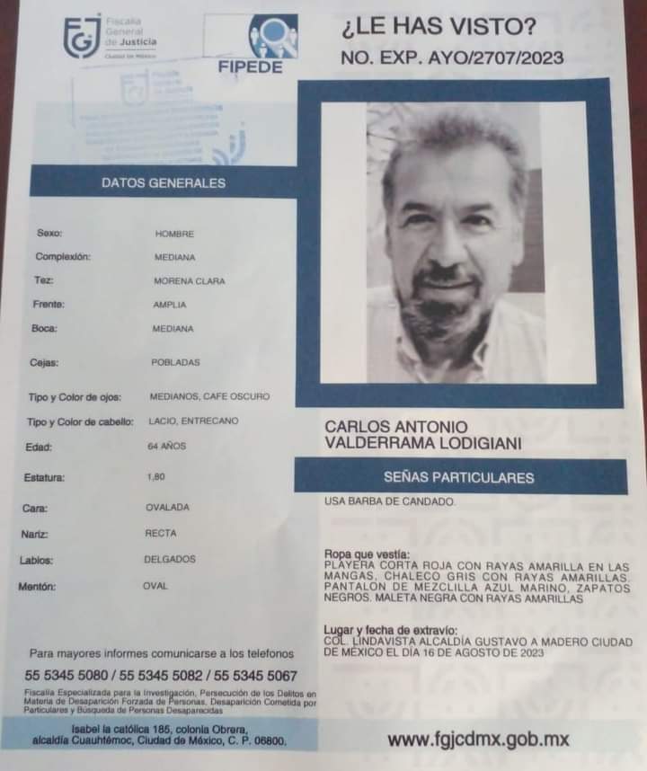 Se busca a Carlos Antonio Valderrama Lodigiani, sus familiares refieren se dirigía a #Guadalajara , desapareció desde el 16 de agosto #lindavista. <a href="/Comision_CDMX/">Comisión CDMX</a> <a href="/Busqueda_MX/">Comisión Nal. de Búsqueda Mx</a> <a href="/COBUPEM/">COBUPEM</a> <a href="/GobiernoJalisco/">Gobierno de Jalisco</a> <a href="/FiscaliaJal/">Fiscalía del Estado de Jalisco</a> <a href="/FGRMexico/">FGR México</a> <a href="/MilenioJalisco/">Milenio Jalisco</a> <a href="/SOS_Busqueda/">Alerta SOS Lindavista Hasta Encontrarles</a> <a href="/botDesaparecidx/">BotDesaparecidx</a>