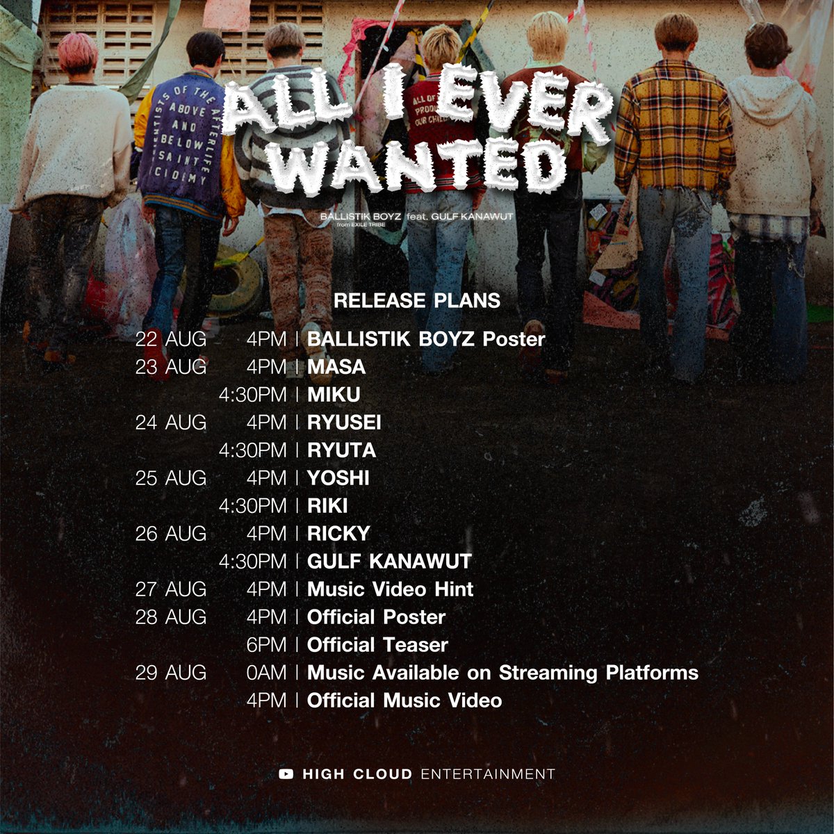 highcloudent's tweet photo. “All I Ever Wanted” Release Plan

BALLISTIK BOYZ from EXILE TRIBE feat. GULF KANAWUT 

29.08.2023 | 4 PM (GMT+7)
📍YouTube : High Cloud Entertainment

#AIEW_BBZxGULF
@ballistik_fext #BALLISTIKBOYZ
@gulfkanawut #GULFKANAWUT
#LDH #HighCloudEnt https://t.co/L2DpAqleMj