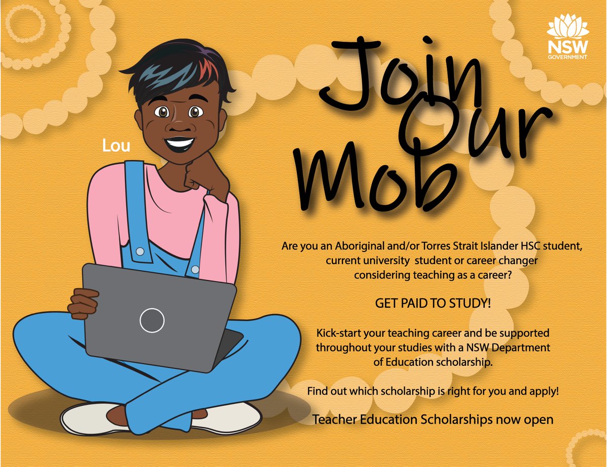 Applications close this Friday - get in quick and apply.

Teach and make a difference.

Check the link for details.

Mob can apply for multiple opportunities, not just the identified scholarship, so don't limit yourself.

education.nsw.gov.au/teach-nsw/get-…