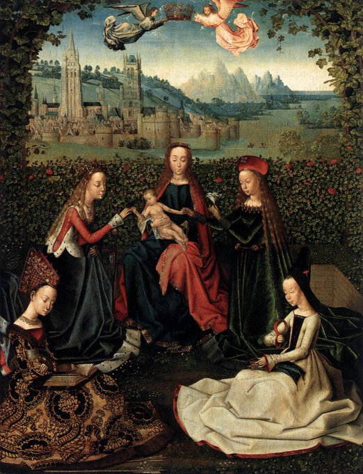 LenaBeasle's tweet photo. Virgin of the Rose Garden (c. 1475-80) Master of the Legend of St. Lucy https://t.co/B4kh9Rwj6O