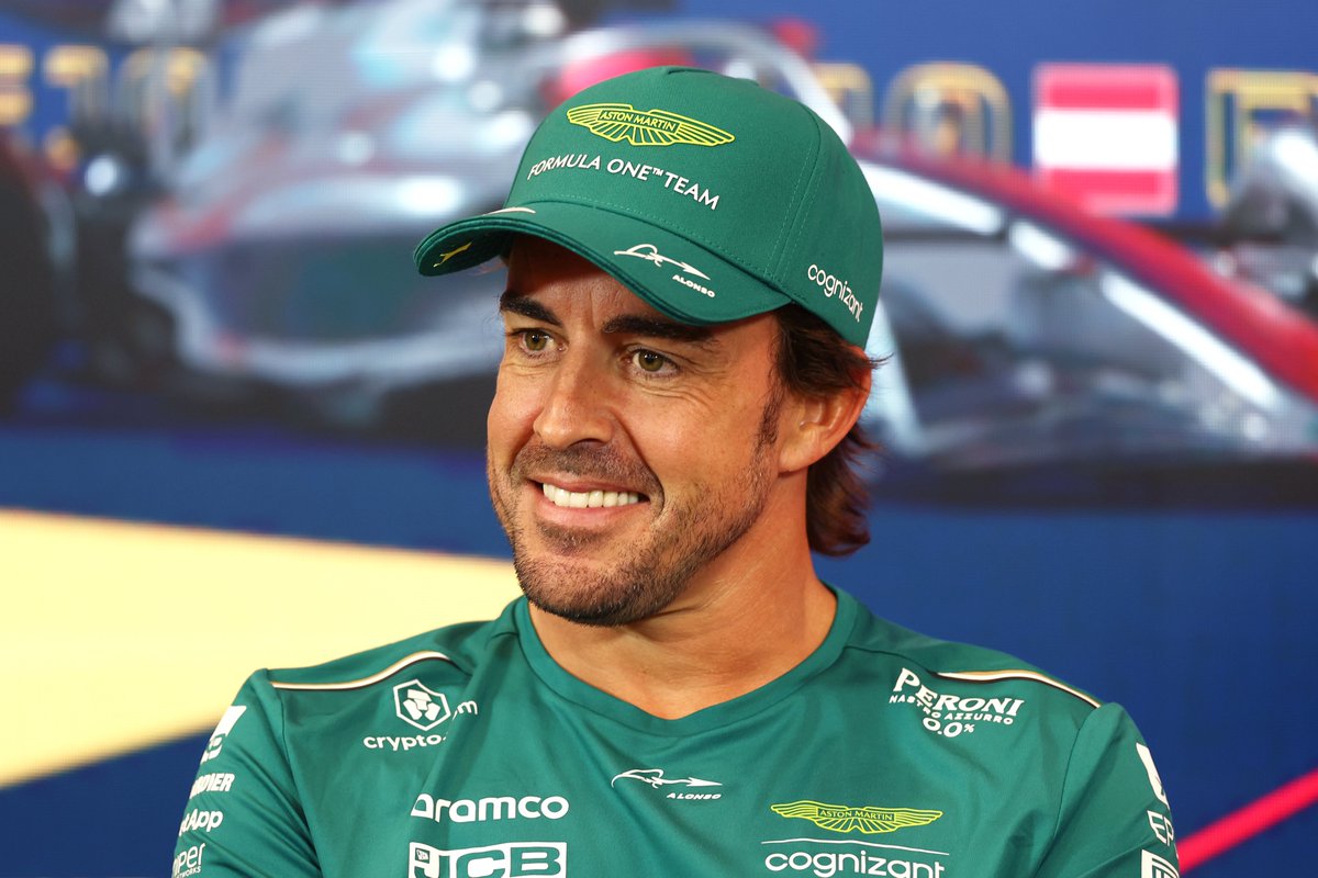 F1's tweet photo. How to re-emerge from the summer break, feat. @alo_oficial:

- Wake up 🙈
- Check calendar 🤨
- Realise it's RACE WEEK 😏
- Celebrate! 😄

#DutchGP #F1 https://t.co/S7Mm720VB2