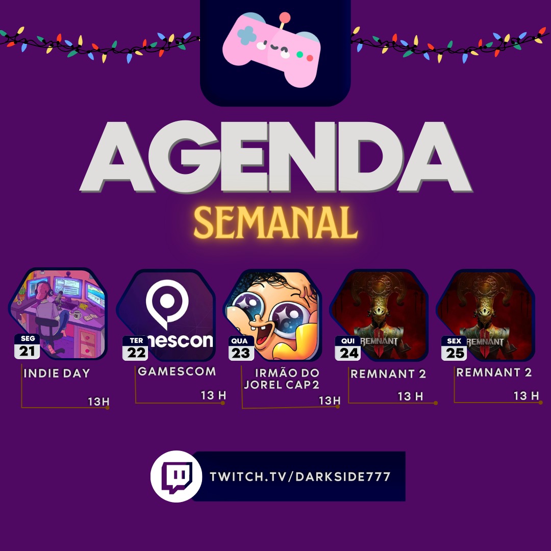 Darkside777___'s tweet photo. Agendinha da 🎉SEMANA🎉

🟢 Como já avisei alguns lugares, estarei testando o novo horário das 13h essa semana 
🟢 Essa semana tem a Gamescom e vou estar cobrindo 
🟢 Também teremos indies maravilhosos 

Aguardo vcs lá ❤ https://t.co/miolygmYN4