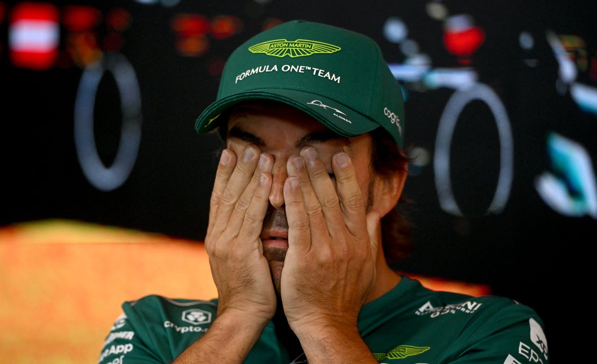 F1's tweet photo. How to re-emerge from the summer break, feat. @alo_oficial:

- Wake up 🙈
- Check calendar 🤨
- Realise it's RACE WEEK 😏
- Celebrate! 😄

#DutchGP #F1 https://t.co/S7Mm720VB2
