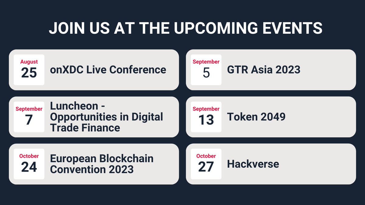 We invite the global #BlockchainCommunity! Join us as we take steps to connect the global web3 community through upcoming events and explore the synergies. 
Here's where you can catch up with the XDC Network Community and Ecosystem:

1️⃣ onXDC Live Conference
🗓️ Date: August…