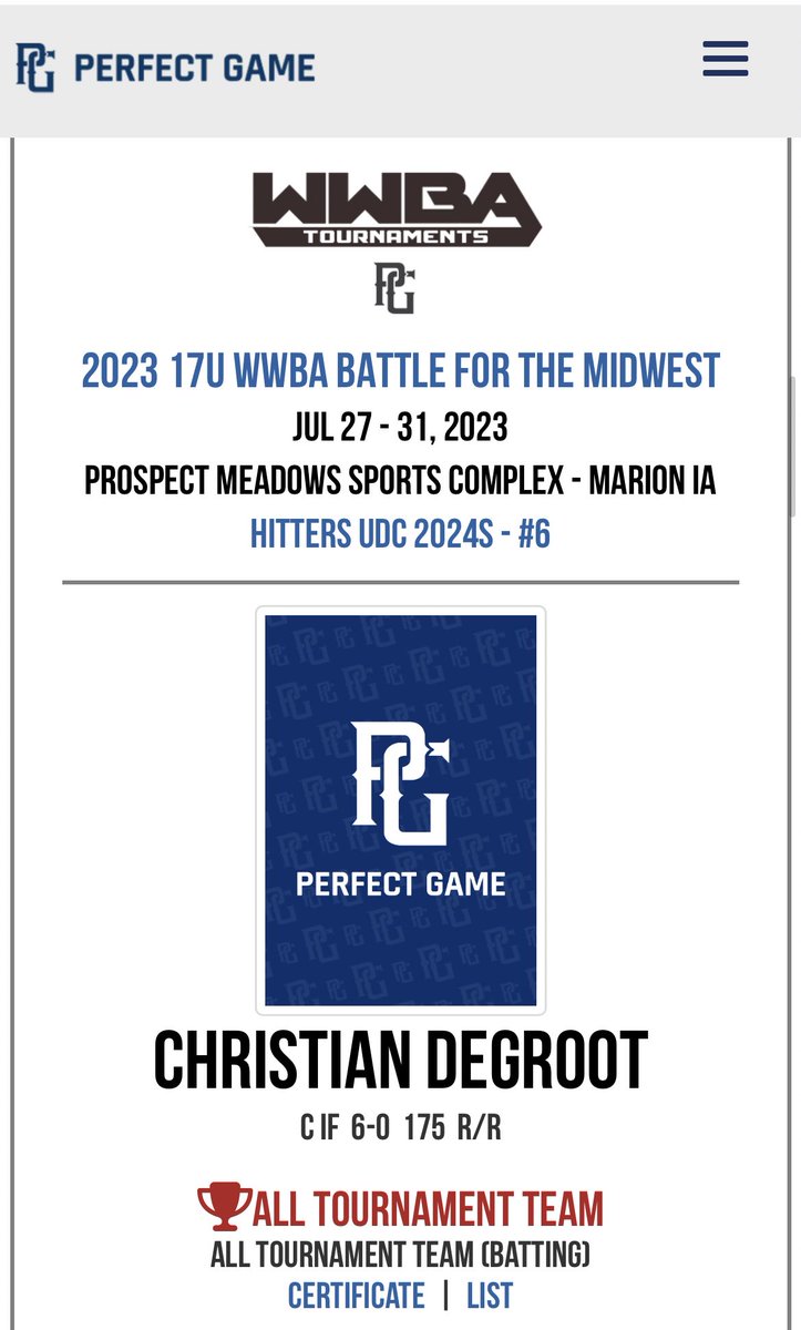 Moose_DeGroot's tweet photo. Honored to see that I’ve made @IowaPG all tournament team! 
@udcbaseball @PG_Uncommitted @PG_Illinois @hittersbaseba11 @OFBbaseball https://t.co/BWkhXfkAVo