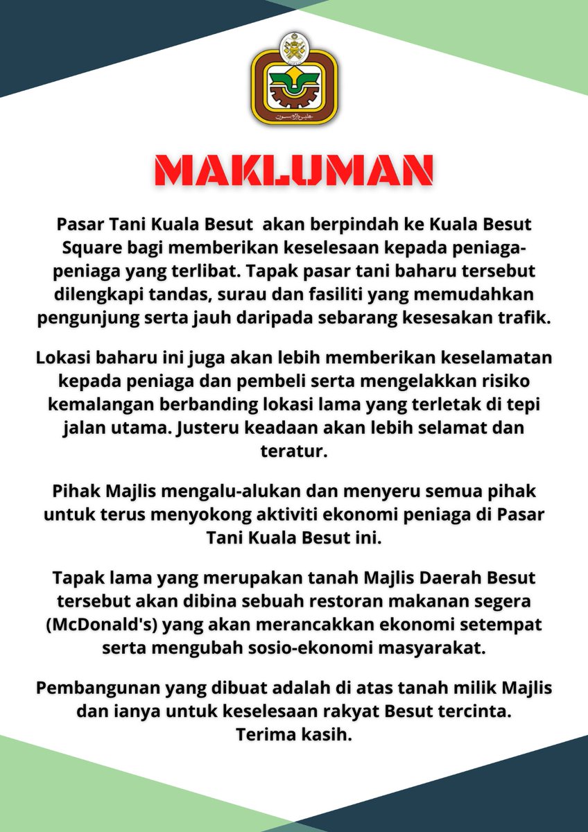 mdbesut's tweet photo. [MAKLUMAN] https://t.co/tABzxmsfH1