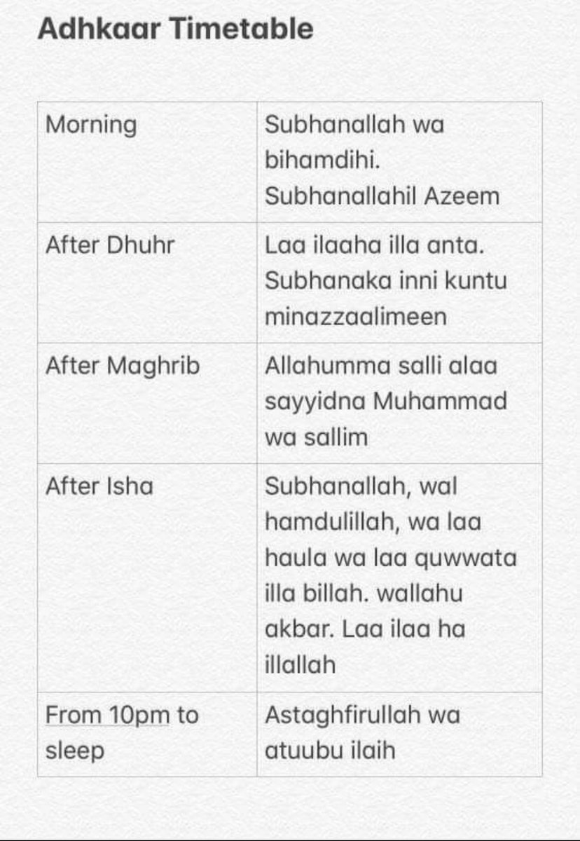 Adhkaar Time-table 

Save - Share - Retweet for others to benefit