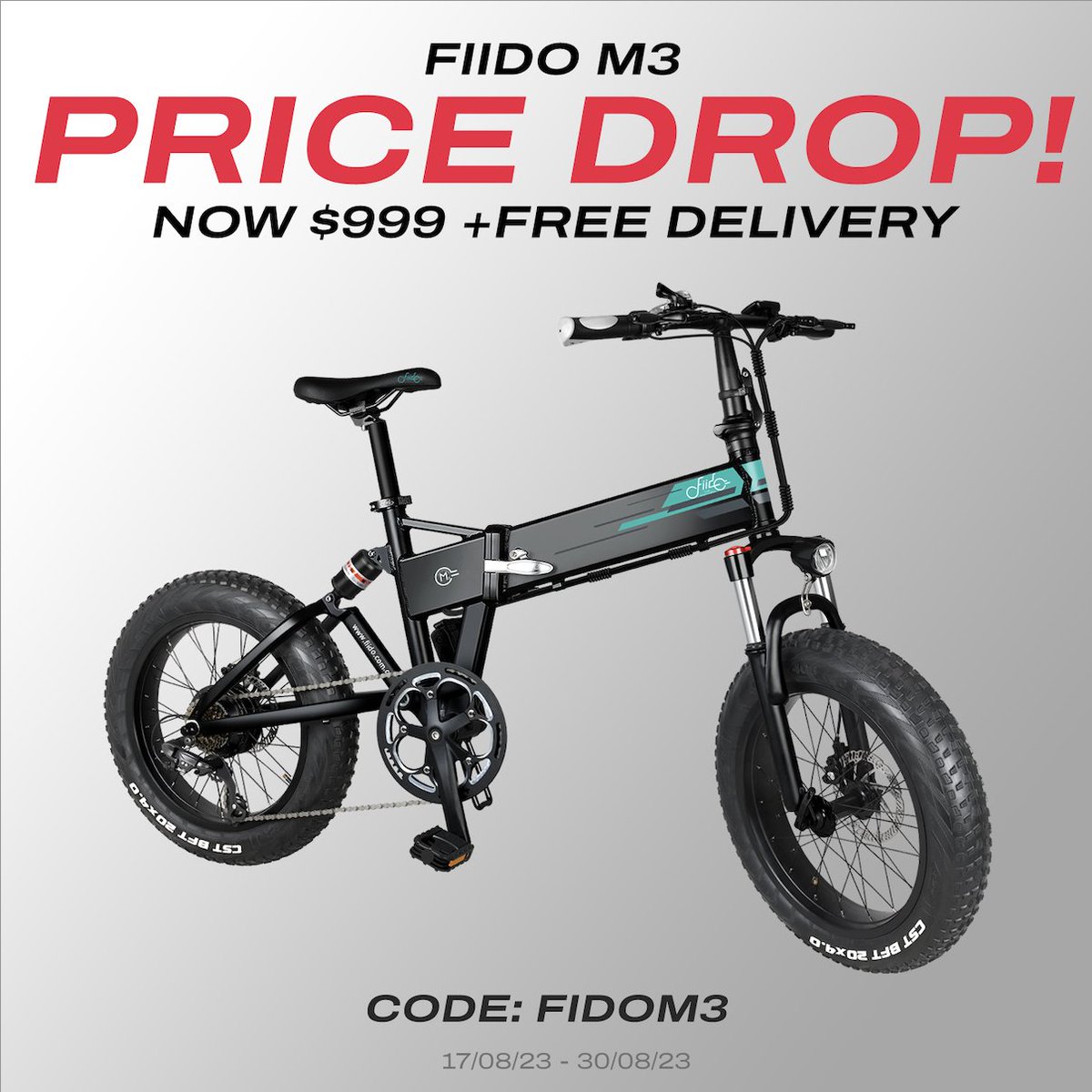 Deal Alert on the Fiido M3! Now $999 using the code: FIDOM3 ⚡🚨FREE DELIVERY for all NSW deliveries! 

shop.panmi.com.au/products/fiido…

*Delivery Fees apply to every state, excluding NSW

#Fiido #M3 #Panmi #Deal #Promotion #PriceDrop